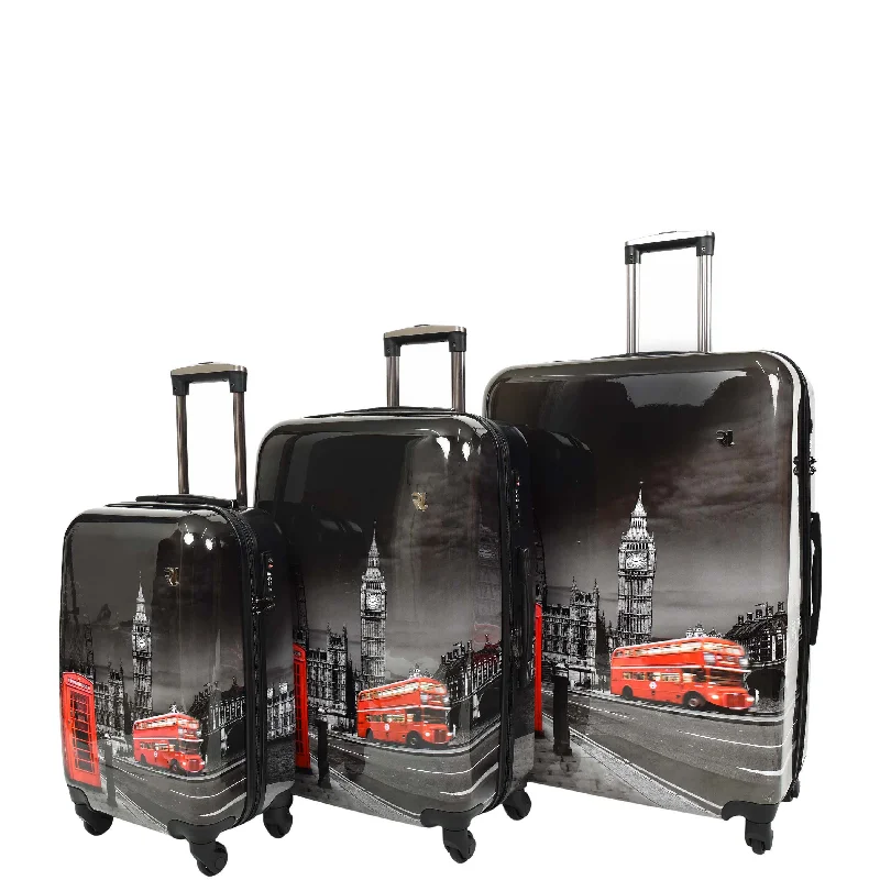 Suitcase with modern logos-London Night Print Hard Shell Four Wheel Luggage Black Tucana