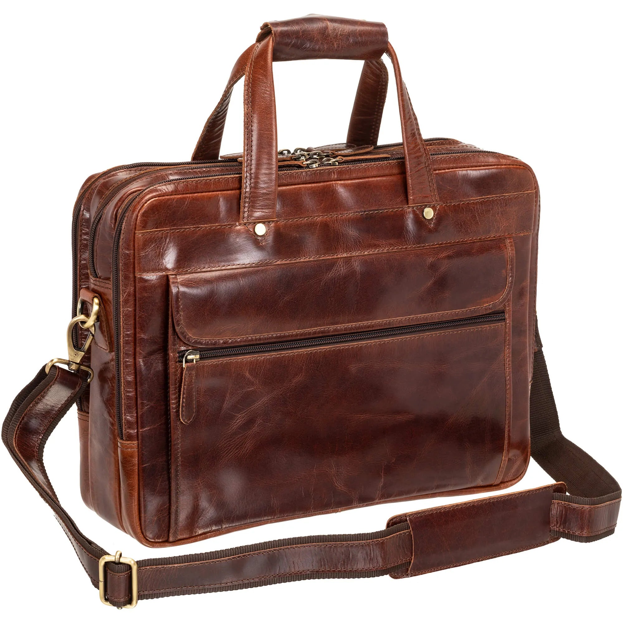 Briefcase with quick straps-Mancini Buffalo Triple Compartment Briefcase for 15.6” Laptop / Tablet