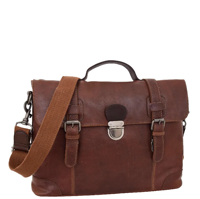 Briefcase for summer essentials-Mens Leather Bag Vintage Style Briefcase Shores Brown