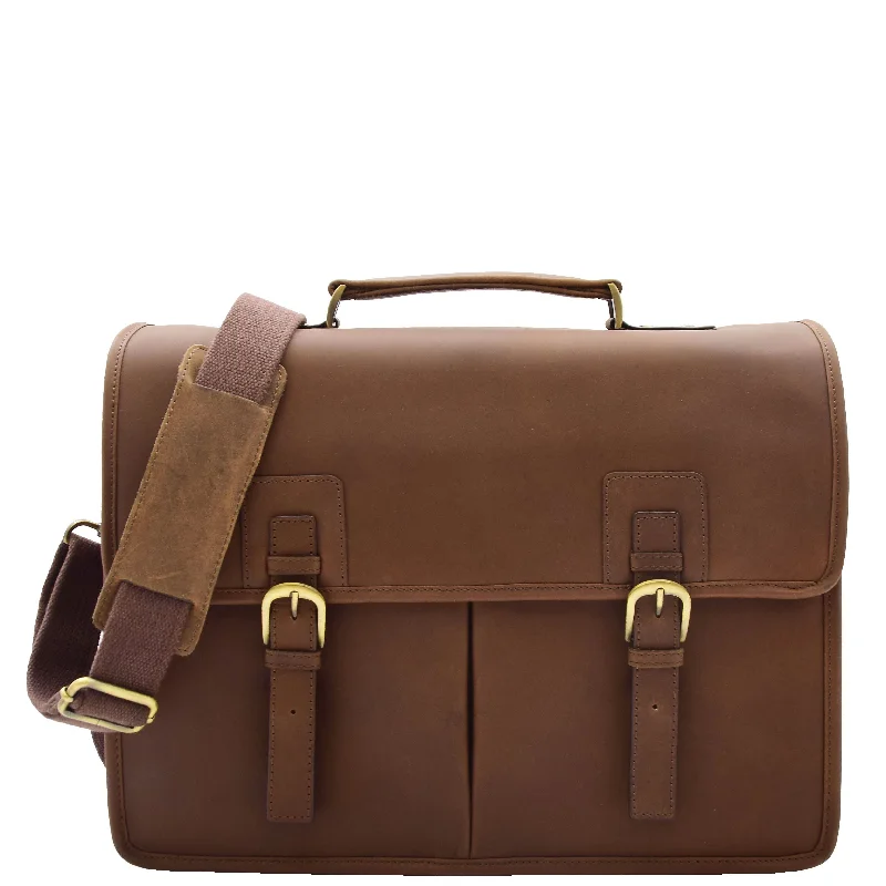 Briefcase with elegant looks-Mens Leather Briefcase Cross Body Bag Buckerell Vintage Mud Brown