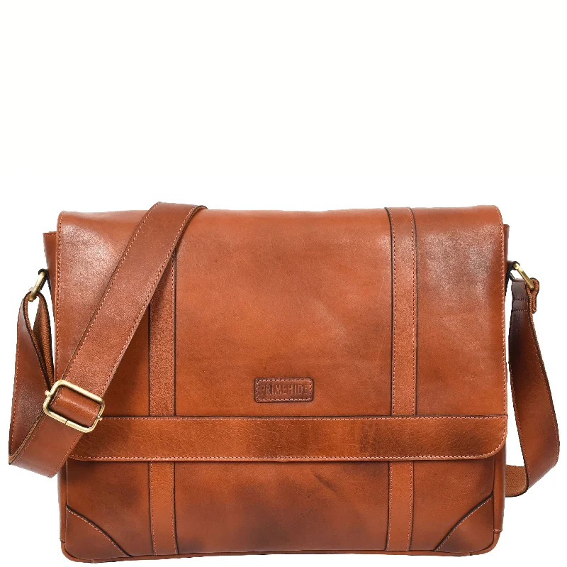 Messenger bag for city style-Mens Leather Cross Body Messenger Bag Classic Monza Tan