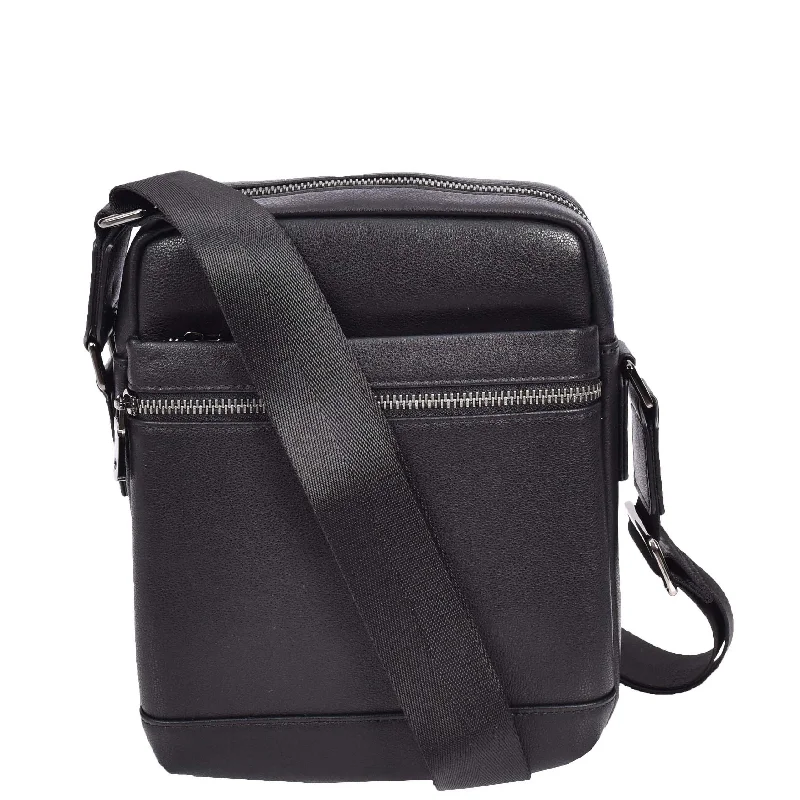 Messenger bag tough leather-Mens Leather Cross Body Messenger Bag Medium Organiser Travel Pouch Justin Black