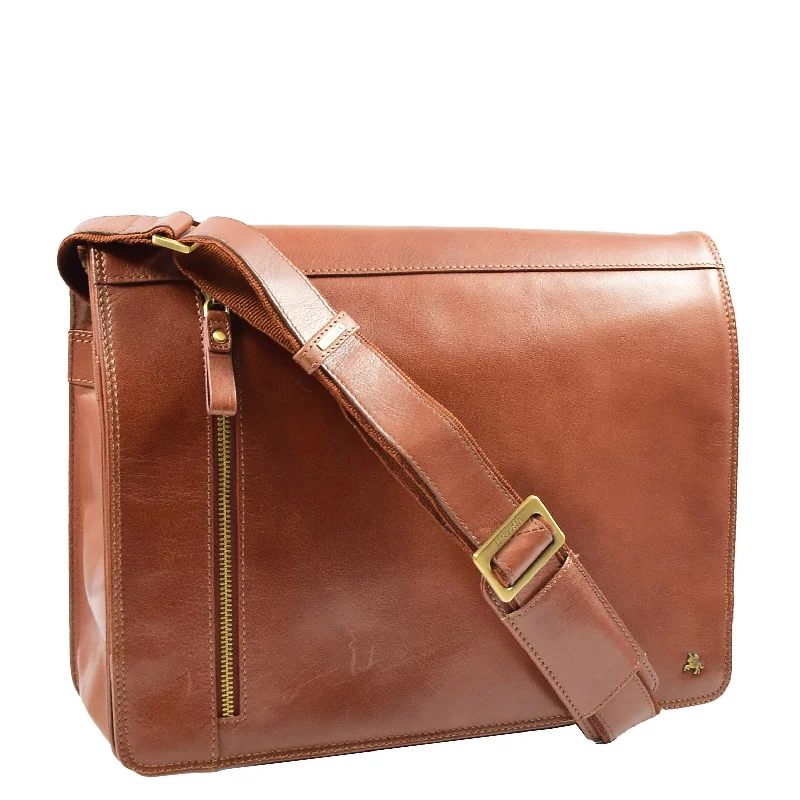 Messenger bag for luxury commutes-Mens Leather Cross Body Messenger Satchel Bag Hector Tan