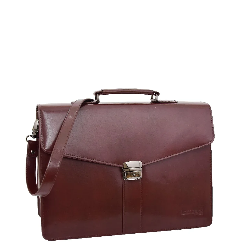 Briefcase for winter trips-Mens Leather Flap Over Briefcase Dunkirk Brown