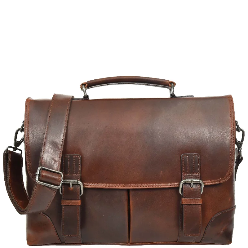 Briefcase for city needs-Mens Real Leather Briefcase Cross Body Classic Bag TOM Brown