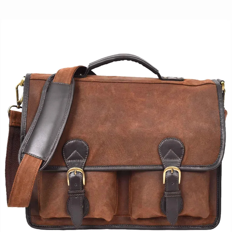 Briefcase for project gear-Mens Real Leather Organiser Laptop Bag Vintage Brown Briefcase Finn