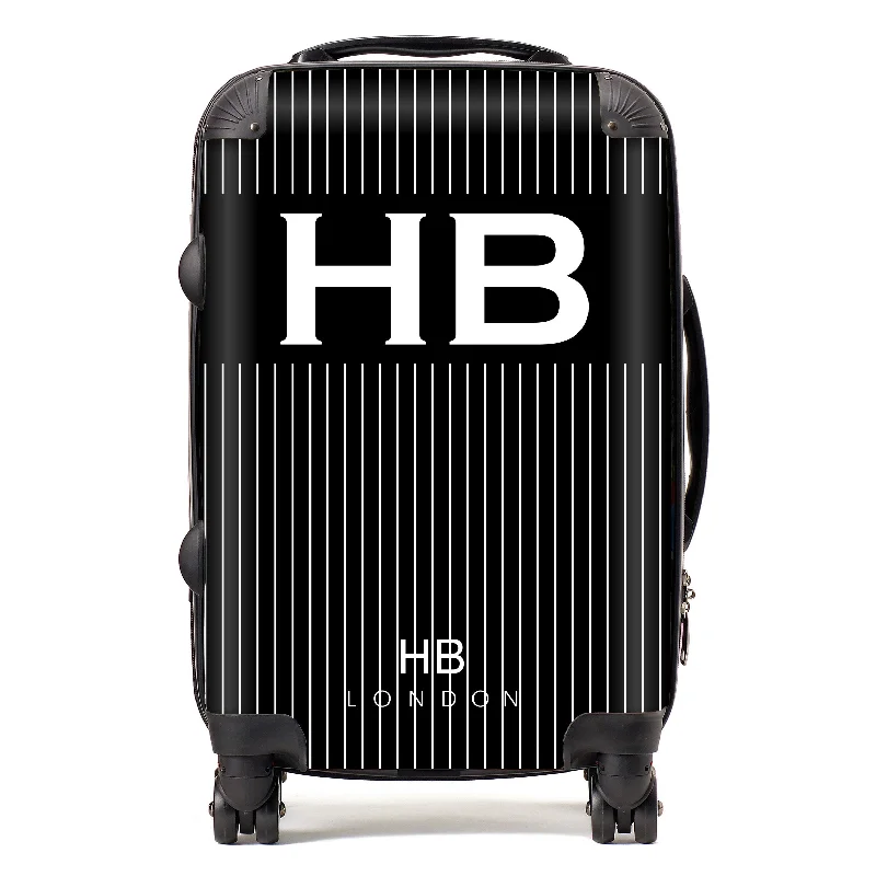 Suitcase with padded lining-Personalised Black Pinstripe Initial Suitcase