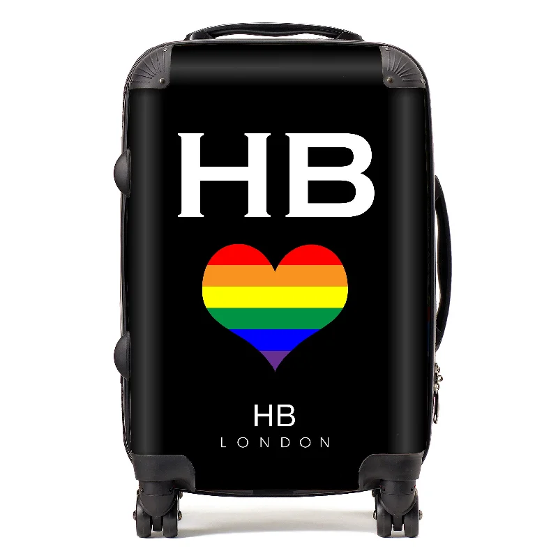 Suitcase with reinforced corners-Personalised Black Pride Heart with White Font Initial Suitcase