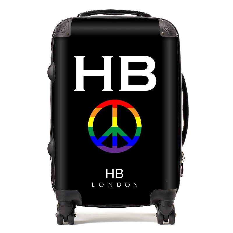 Suitcase for kids’ trips-Personalised Black Pride Peace with White Font Initial Suitcase