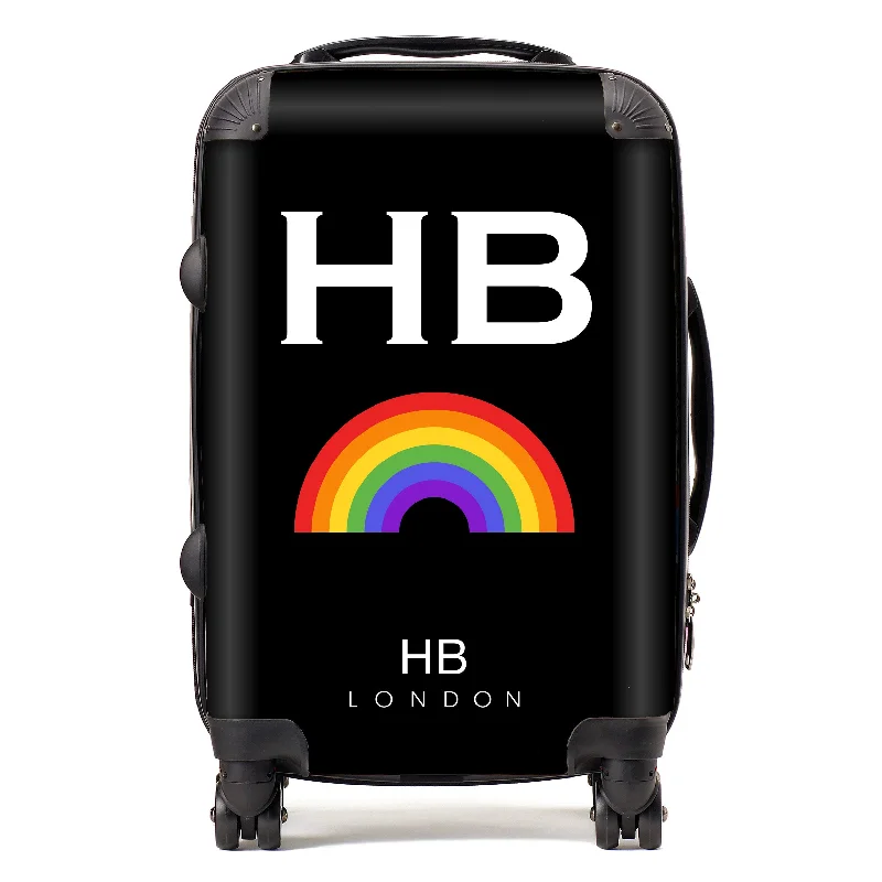 Suitcase for rugged use-Personalised Black Pride Rainbow with White Font Initial Suitcase