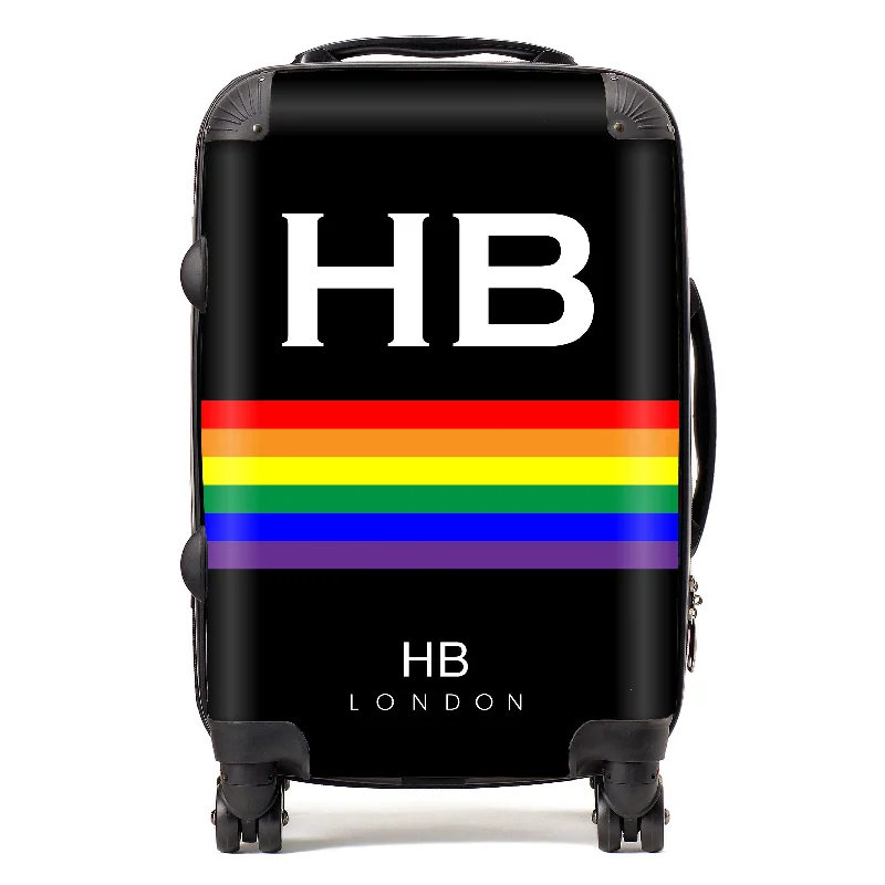 Suitcase for long journeys-Personalised Black Pride Stripe with White Font Initial Suitcase