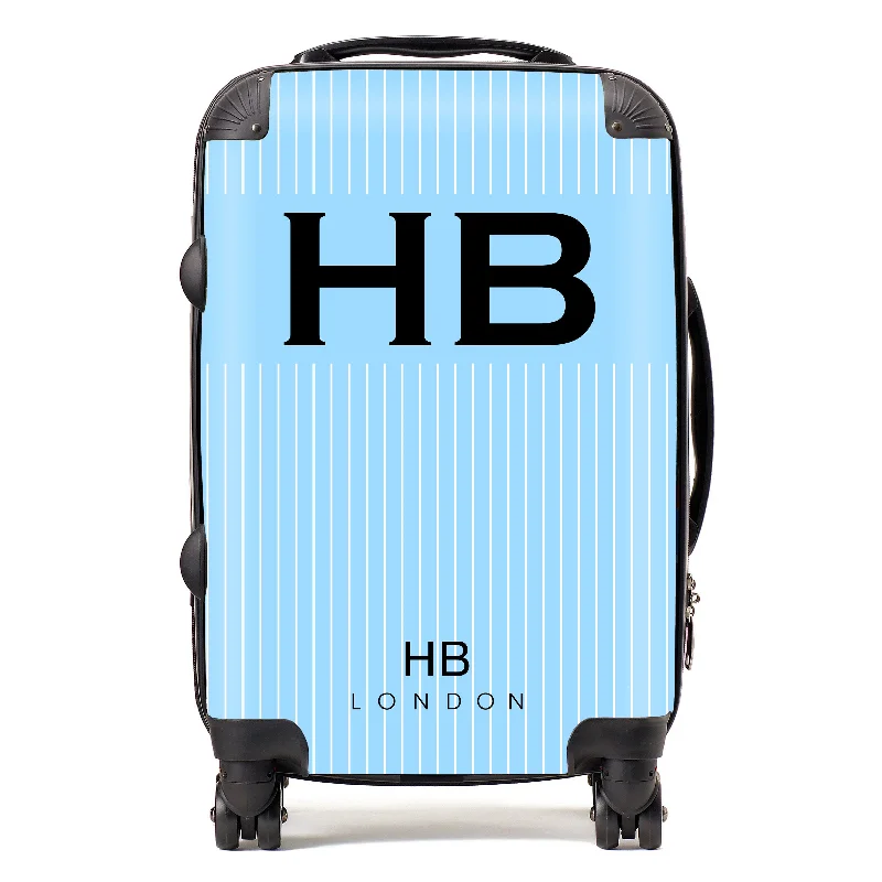 Suitcase for short getaways-Personalised Blue Pinstripe with Black Font Initial Suitcase