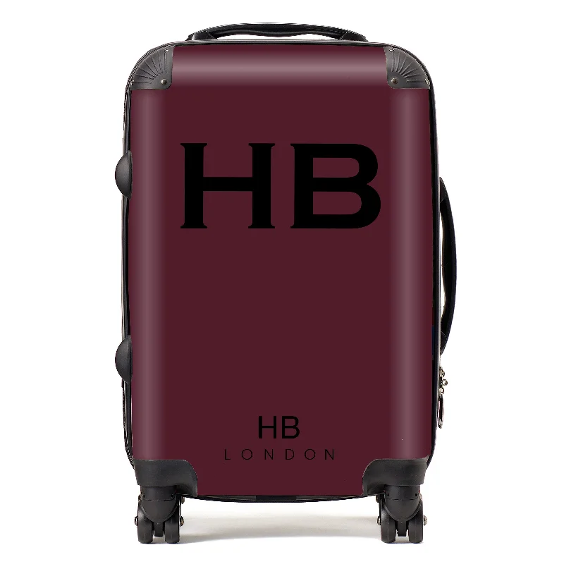 Suitcase for daily commutes-Personalised Burgundy with Black Font Initial Suitcase