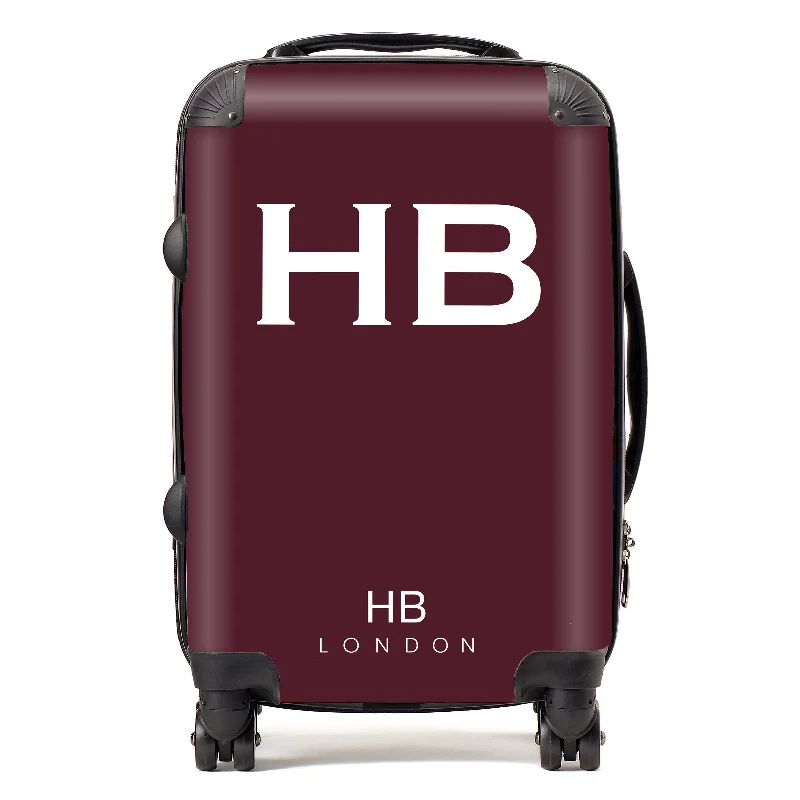 Suitcase with trendy straps-Personalised Burgundy with White Font Initial Suitcase