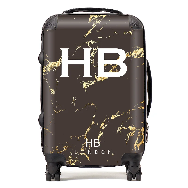 Suitcase for luxury vacations-Personalised Chocolate and Gold Marble Initial Suitcase