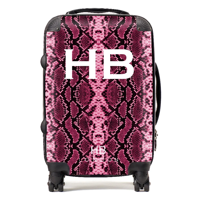 Suitcase with extra strength-Personalised Cranberry Snake Skin Print with White Font Initial Suitcase