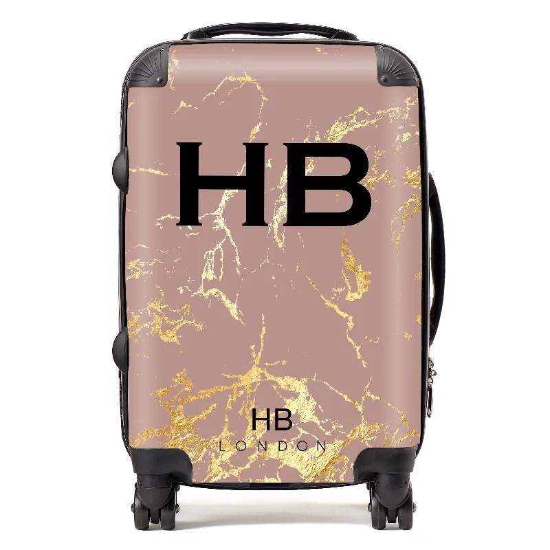 Suitcase for long-term travel-Personalised Dusty Rose and Gold Marble Initial Suitcase