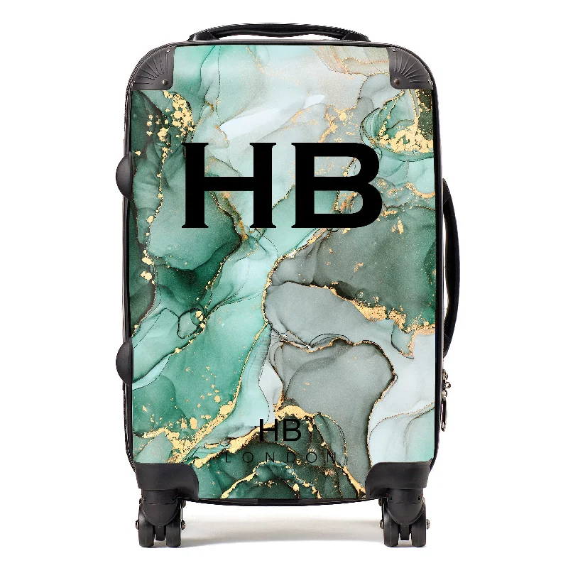 Suitcase for urban commuting-Personalised Emerald and Gold Ink Marble with Black Font Initial Suitcase