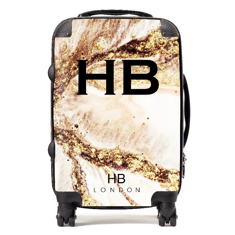 Suitcase for lightweight travel-Personalised Golden Cracked Marble with Black Font Initial Suitcase