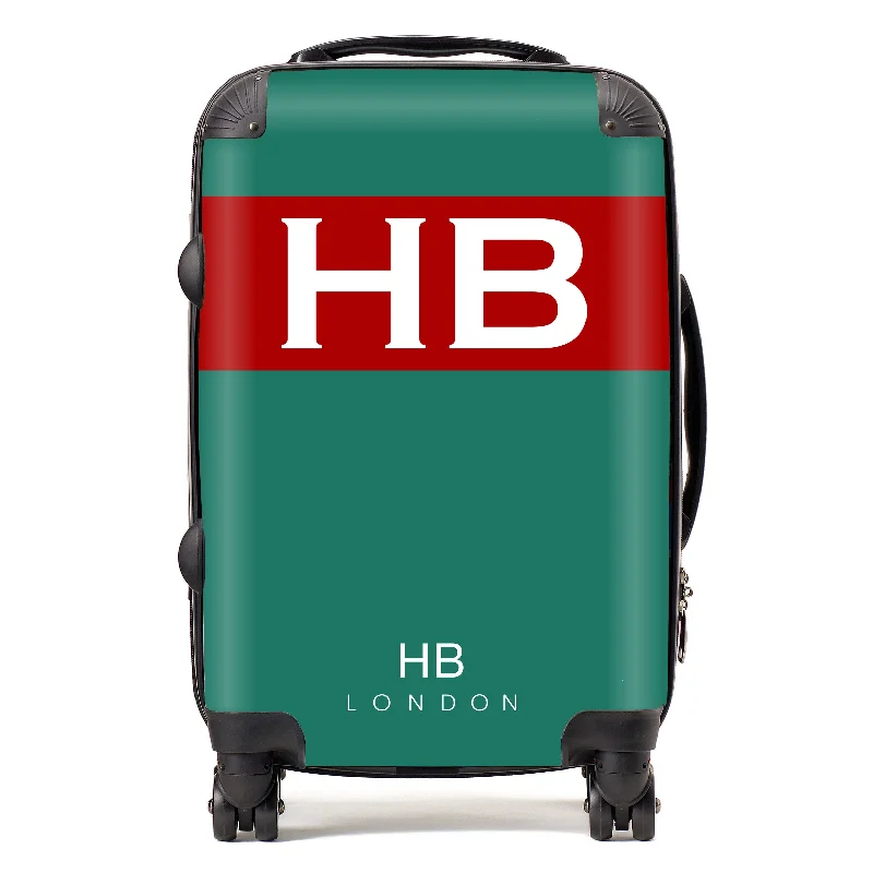 Suitcase for urban commuting-Personalised Green and Red with White Font Initial Suitcase