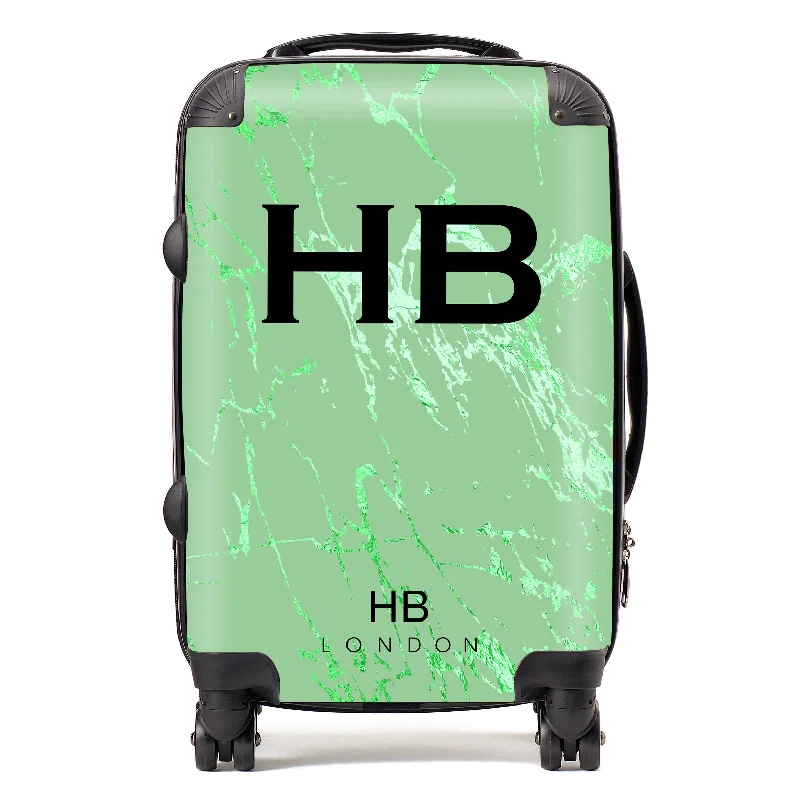 Suitcase with multiple handles-Personalised Green Foil Marble Initial Suitcase