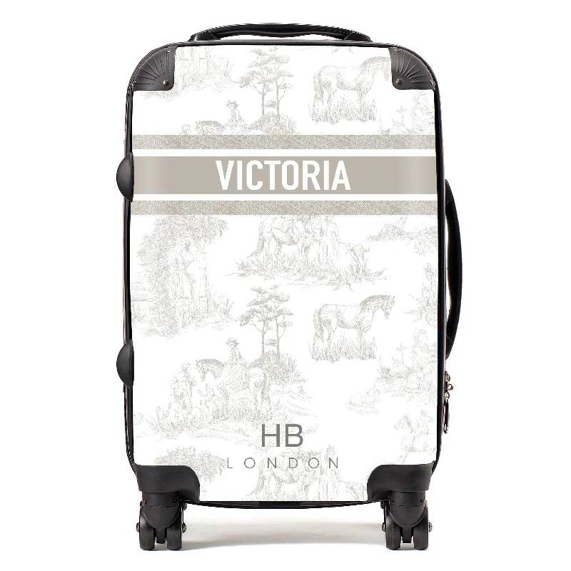 Suitcase for minimalist travelers-Personalised Greige French Toile with Designer Font Initial Suitcase