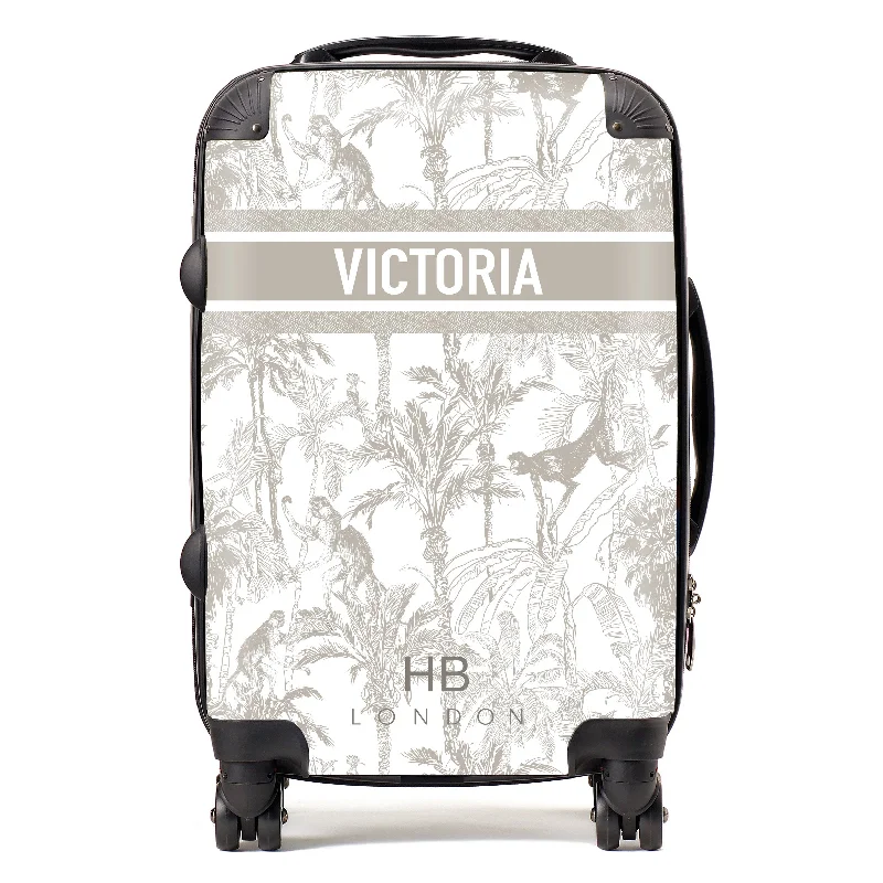 Suitcase with bold logos-Personalised Greige Jungle Toile with Designer Font Initial Suitcase