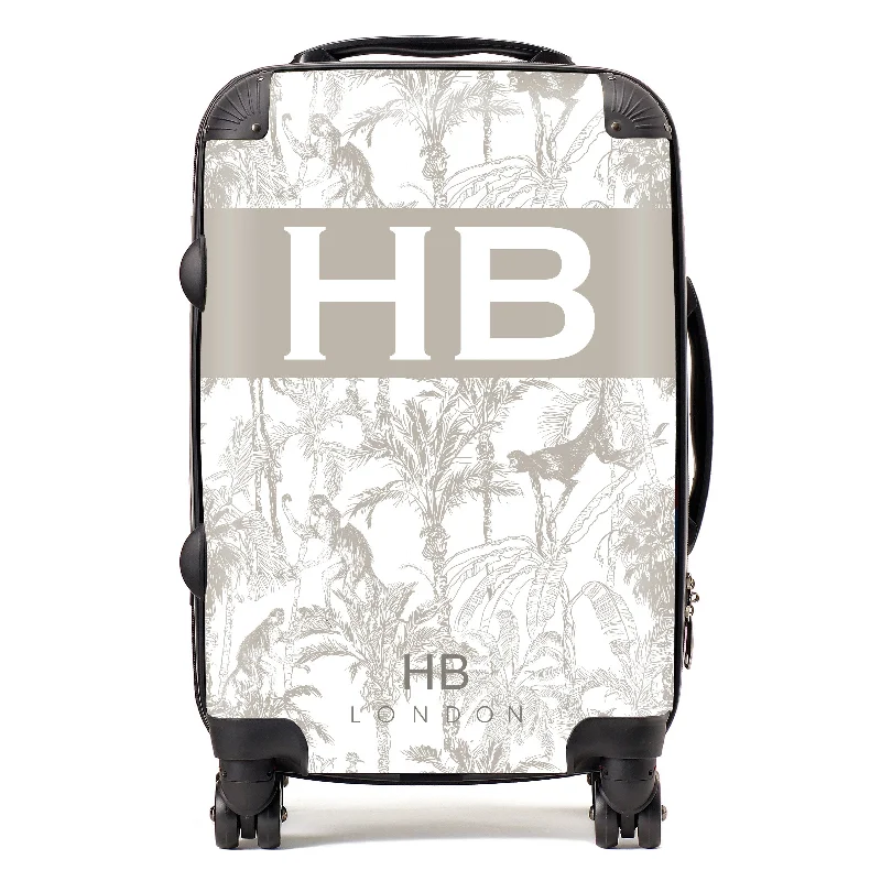 Suitcase with compact size-Personalised Greige Jungle Toile with Original Font Initial Suitcase