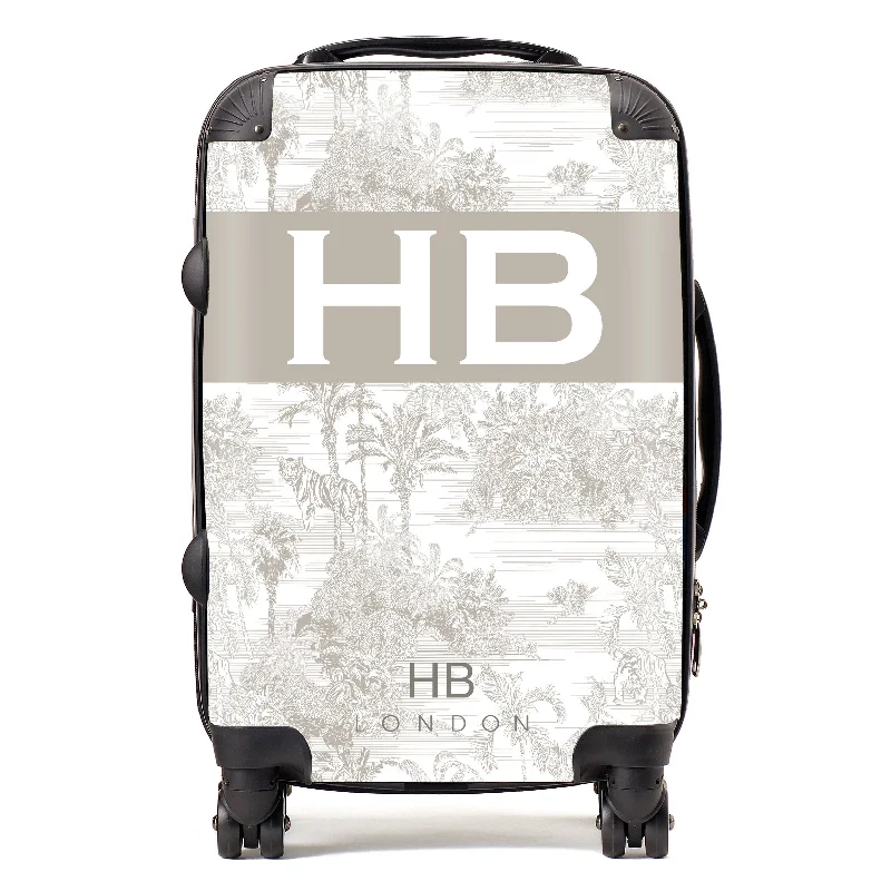 Suitcase for small items-Personalised Greige Tiger Toile with Original Font Initial Suitcase