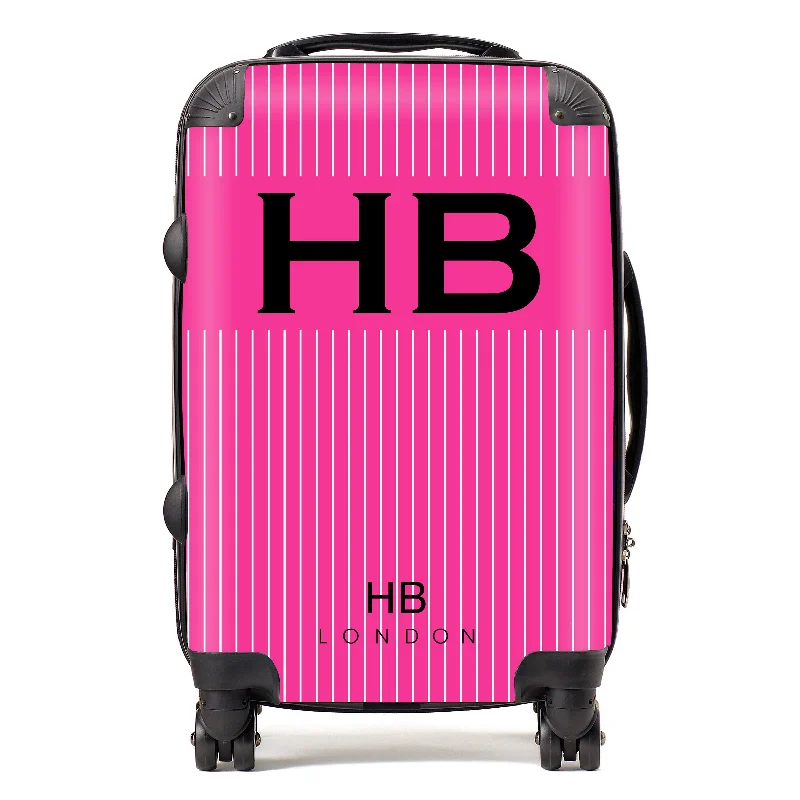 Suitcase for weekend travel-Personalised Hot Pink Pinstripe with Black Font Initial Suitcase