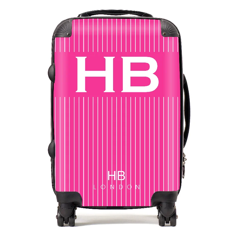 Suitcase for eco-friendly design-Personalised Hot Pink Pinstripe with White Font Initial Suitcase