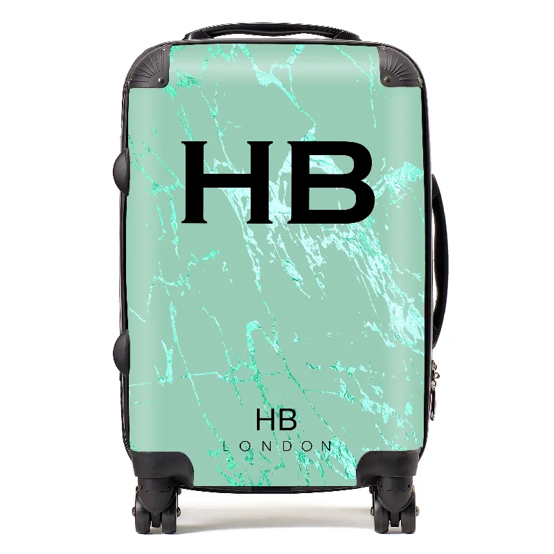 Suitcase for rugged terrain-Personalised Mint Foil Marble Initial Suitcase