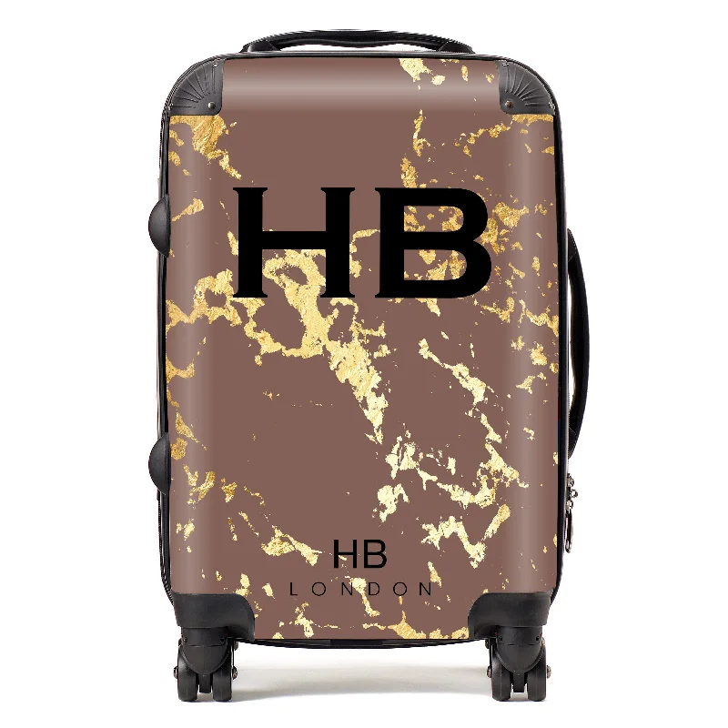 Suitcase for travel organizers-Personalised Mocha and Gold Marble Initial Suitcase