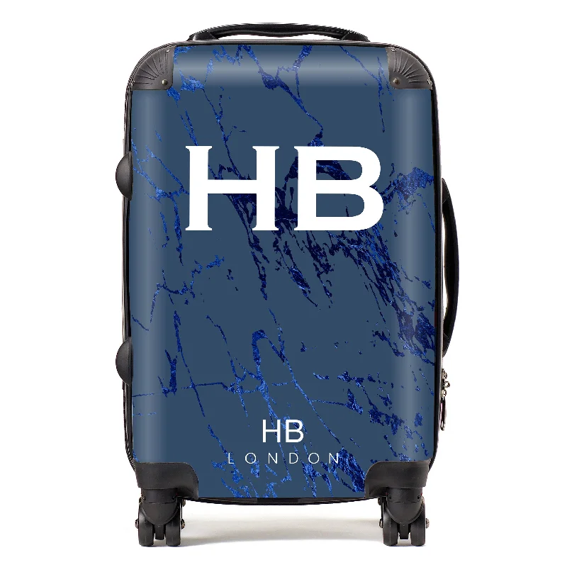 Suitcase for winter vacations-Personalised Navy Foil Marble Initial Suitcase