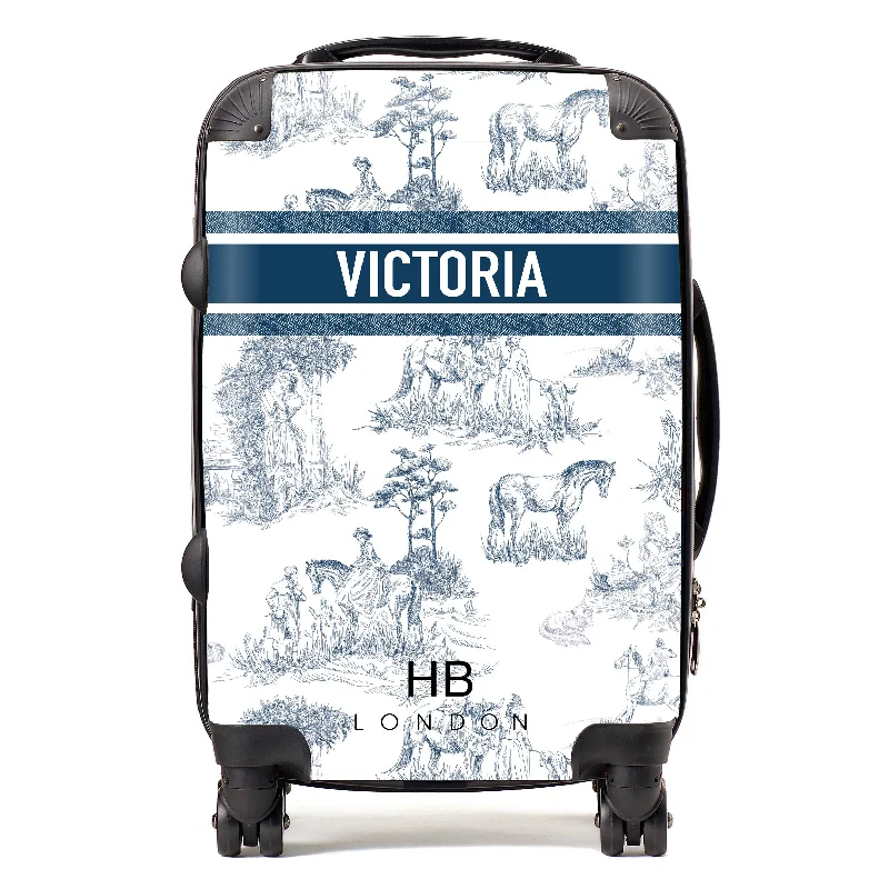 Suitcase for travel essentials-Personalised Navy French Toile with Designer Font Initial Suitcase