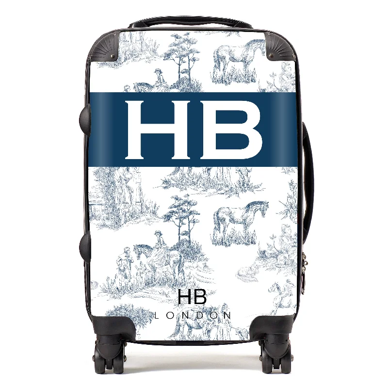 Suitcase for short trips-Personalised Navy French Toile with Original Font Initial Suitcase