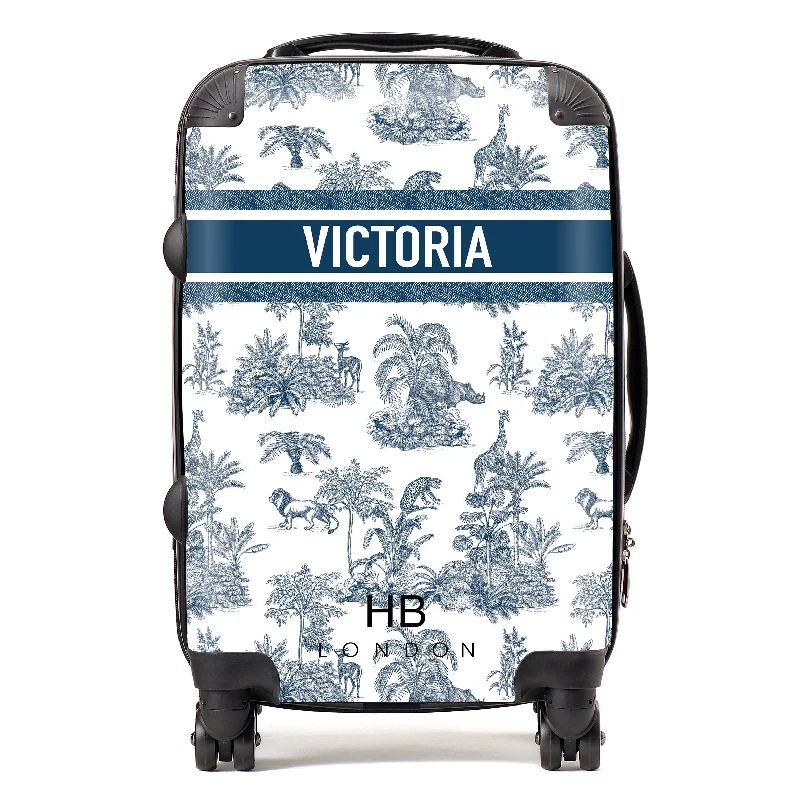 Suitcase with extra padding-Personalised Navy Safari Toile with Designer Font Initial Suitcase