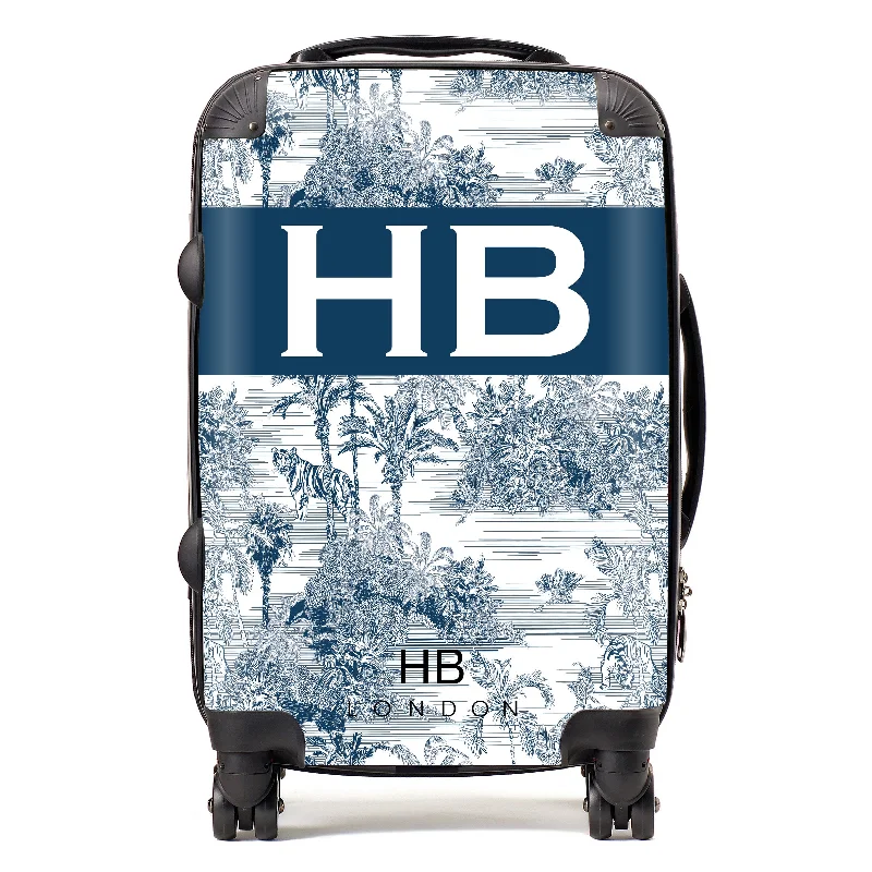 Suitcase for kids’ trips-Personalised Navy Tiger Toile with Original Font Initial Suitcase