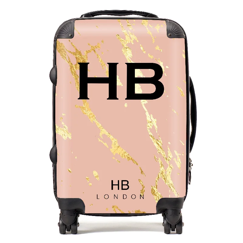 Suitcase with sturdy wheels-Personalised Nude Pink and Gold Marble Initial Suitcase