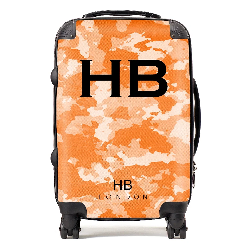 Suitcase for tropical travel-Personalised Orange Camouflage with Black Font Initial Suitcase