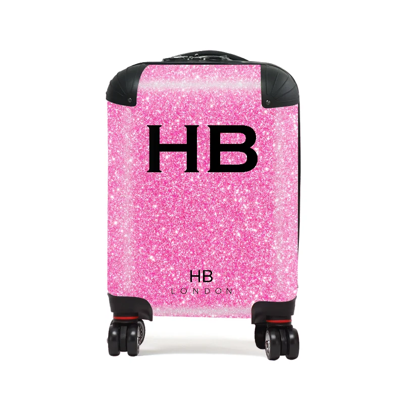 Suitcase for long-term trips-Personalised Pink Glitter Effect With Black Font Children's Suitcase