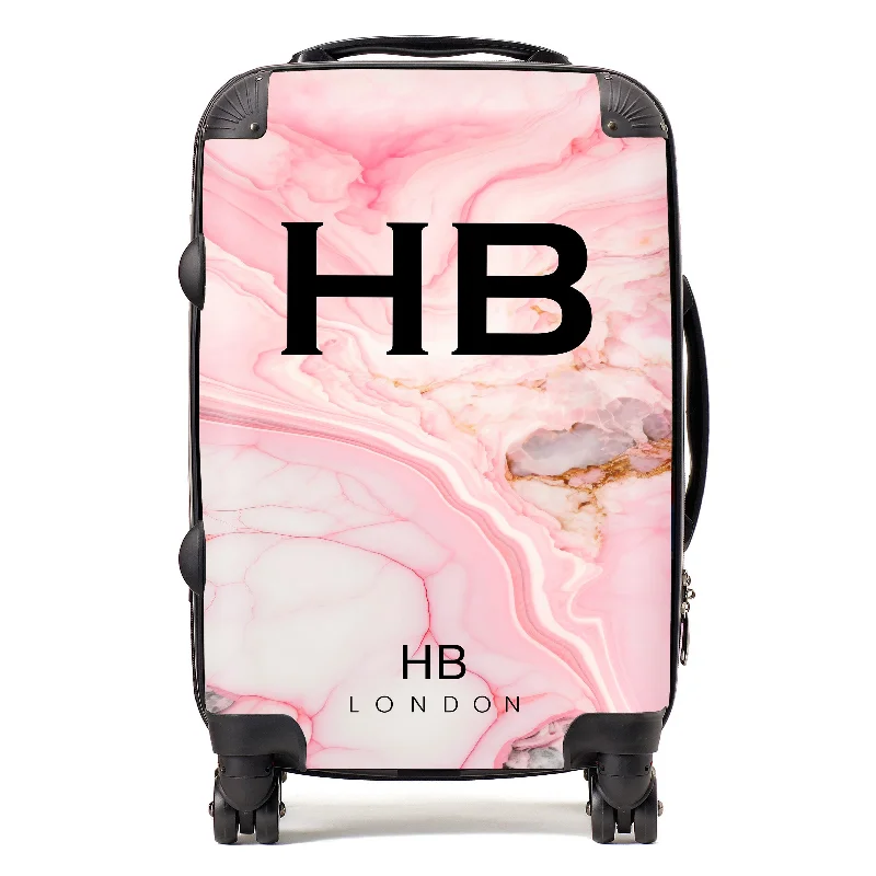 Suitcase for urban commuting-Personalised Pink Granite Marble with Black Font Initial Suitcase