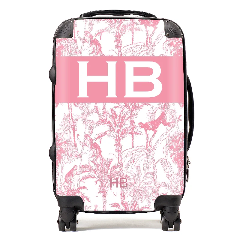 Suitcase with foldable shell-Personalised Pink Jungle Toile with Original Font Initial Suitcase