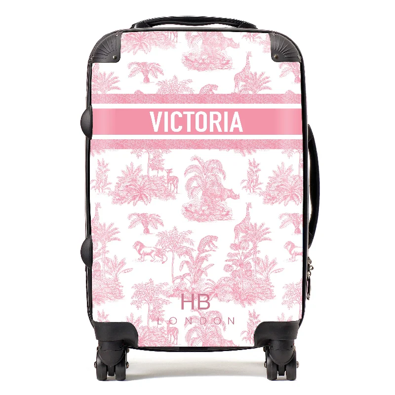 Suitcase for frequent travelers-Personalised Pink Safari Toile with Designer Font Initial Suitcase