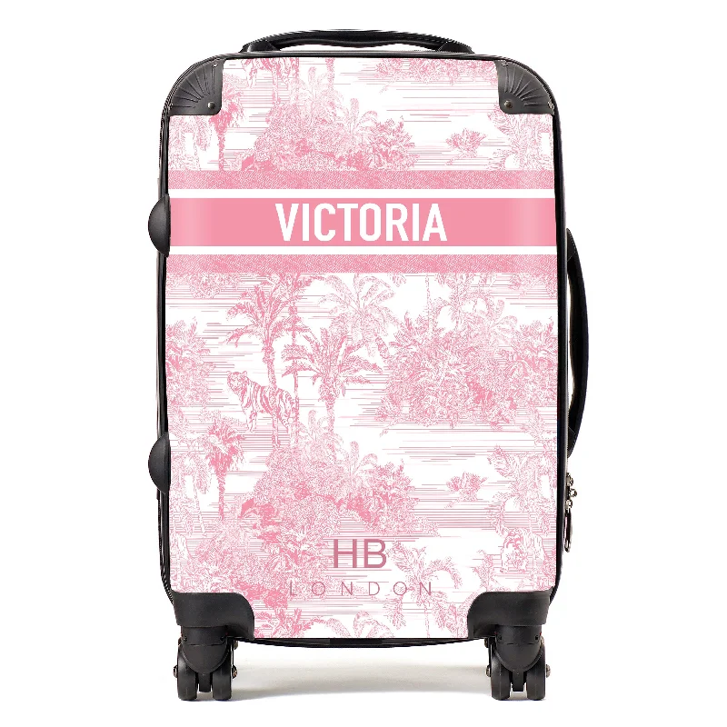 Suitcase with waterproof design-Personalised Pink Tiger Toile with Designer Font Initial Suitcase