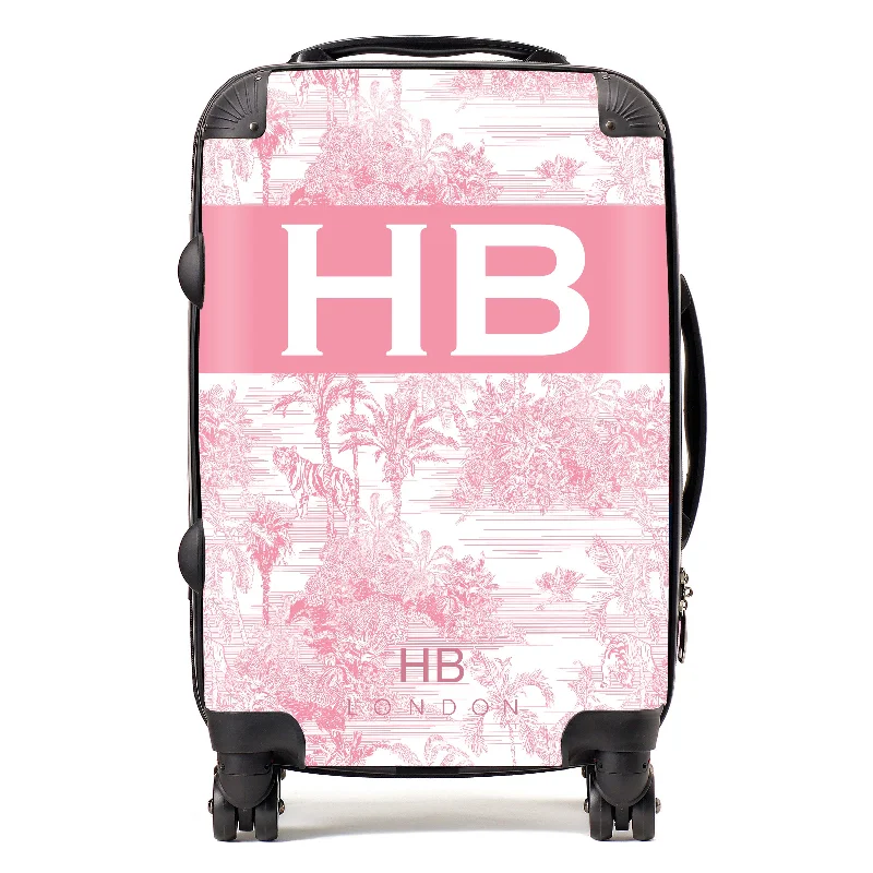 Suitcase with organizer compartments-Personalised Pink Tiger Toile with Original Font Initial Suitcase