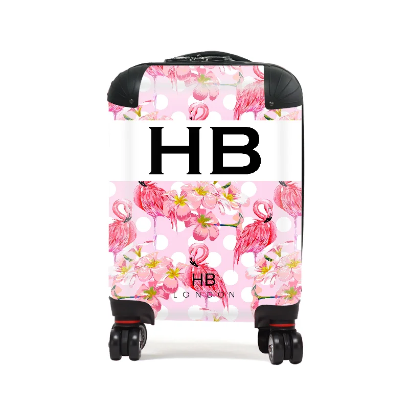 Suitcase for outdoor use-Personalised Polka Dot Flamingo Print Children's Suitcase