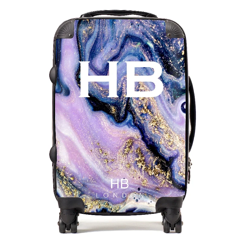 Suitcase for short vacations-Personalised Purple and Gold Liquid Marble with White Font Initial Suitcase