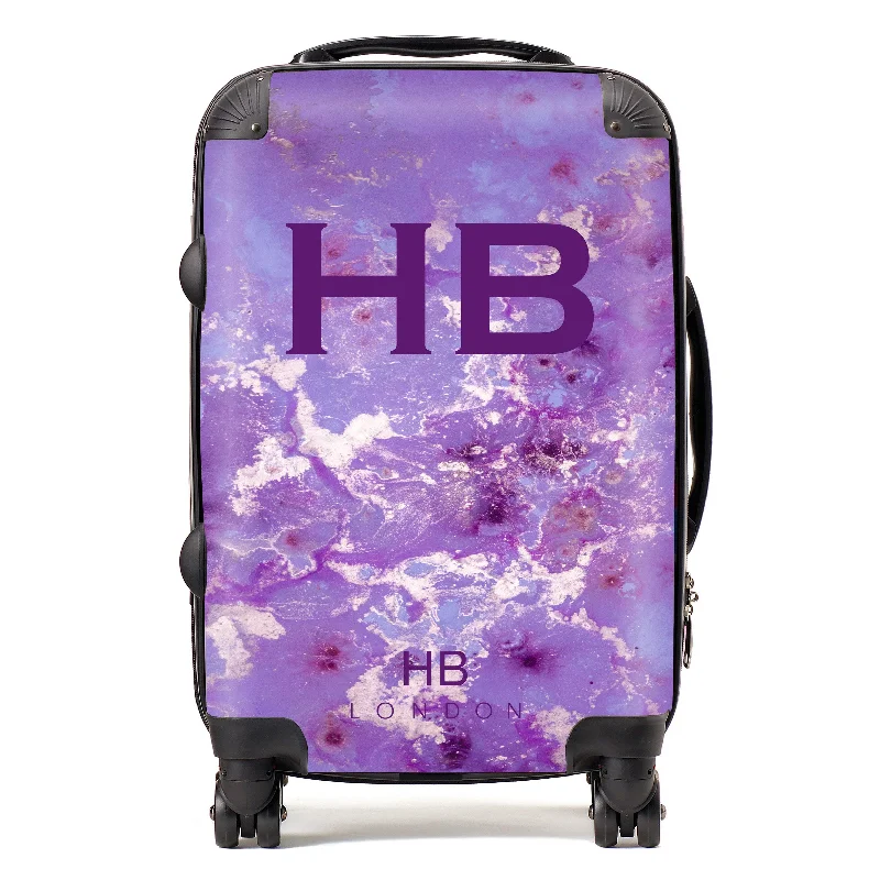 Suitcase for weekend adventures-Personalised Purple and Off White Marble with Purple Font Initial Suitcase