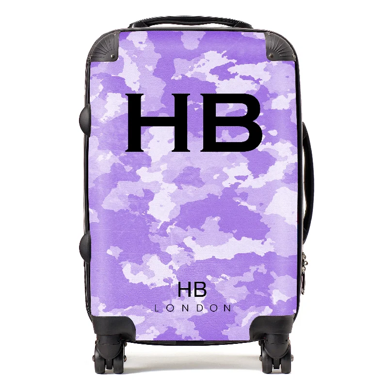 Suitcase for cruise vacations-Personalised Purple Camouflage with Black Font Initial Suitcase